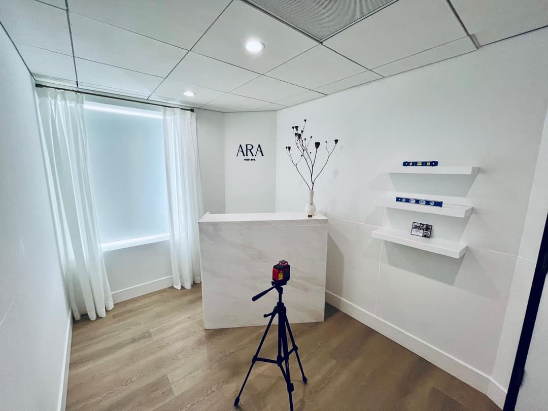 picture of remodeled commercial studio with new floors designed by Blue Ladder Designs